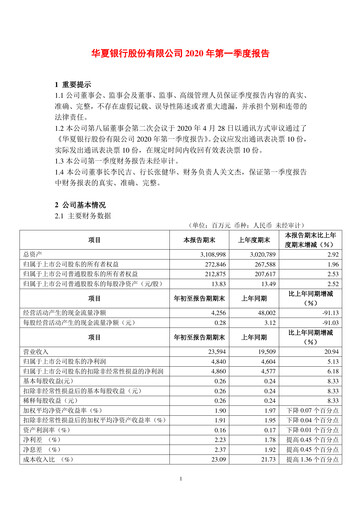 Thumbnail Hua Xia Bank Quarterly Report 2020-q1