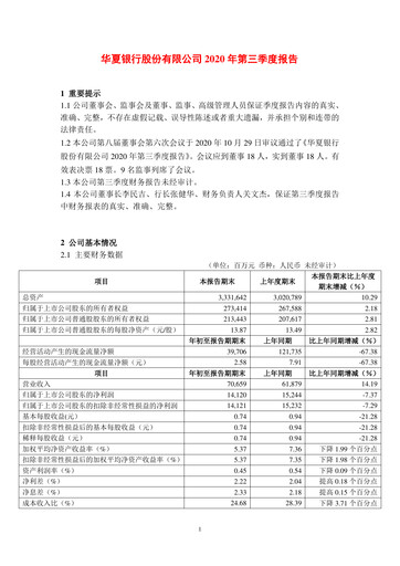 Thumbnail Hua Xia Bank Quarterly Report 2020-q3