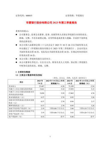 Thumbnail Hua Xia Bank Quarterly Report 2023-q3