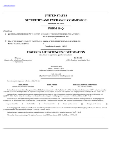 Thumbnail Edwards Lifesciences Quarterly Report 2022-q2