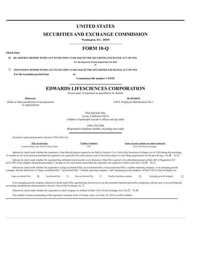 Thumbnail Edwards Lifesciences Quarterly Report 2024-q2