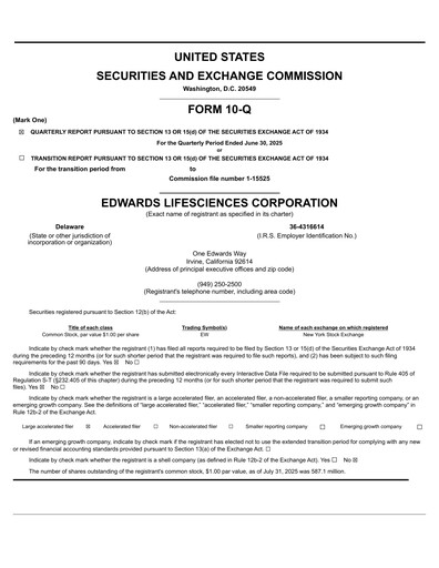 Thumbnail Edwards Lifesciences Quarterly Report 2025-q2