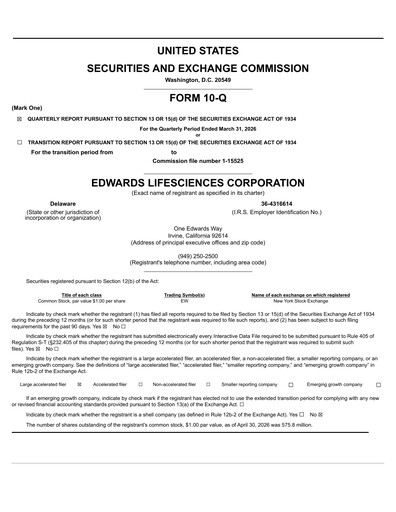 Thumbnail Edwards Lifesciences Quarterly Report 2026-q1