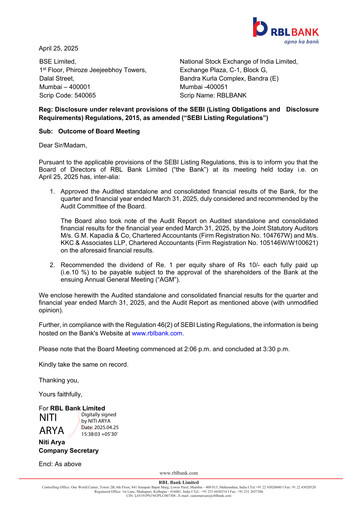 Thumbnail RBL Bank
 Financial Statement 2024-2025