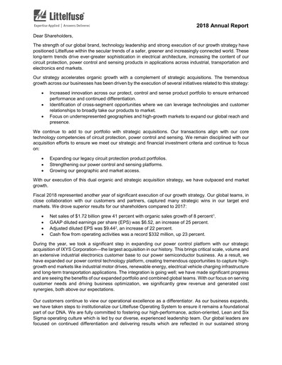 Thumbnail Littelfuse Annual Report 2018