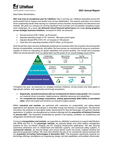 Thumbnail Littelfuse Annual Report 2021