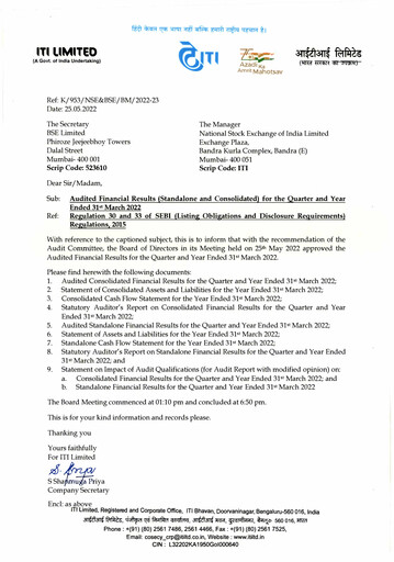 Vorschaubild Indian Telephone Industries Finanzmitteilung 2021-2022