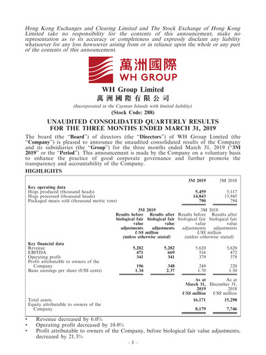 Thumbnail WH Group
 Quarterly Report 2019-q1