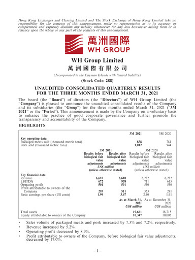 Thumbnail WH Group
 Quarterly Report 2021-q1
