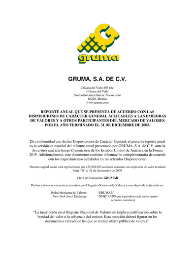 Vorschaubild Gruma (Maseca)
 Jahresbericht 2005