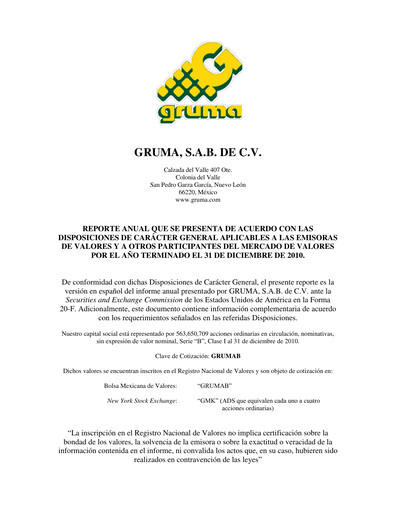 Vorschaubild Gruma (Maseca)
 Jahresbericht 2010