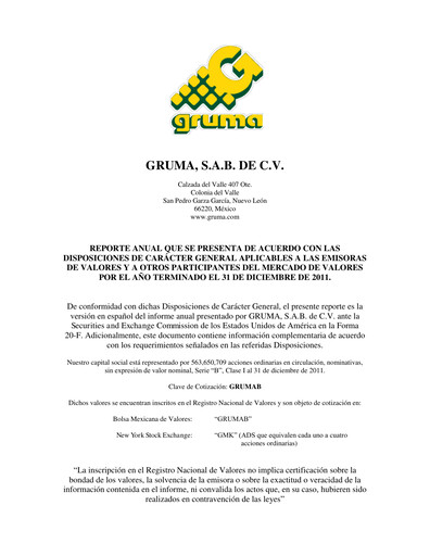 Vorschaubild Gruma (Maseca)
 Jahresbericht 2011