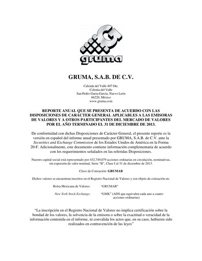 Vorschaubild Gruma (Maseca)
 Jahresbericht 2013