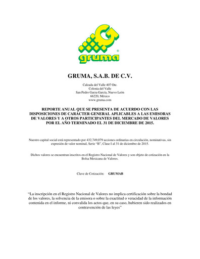 Vorschaubild Gruma (Maseca)
 Jahresbericht 2015
