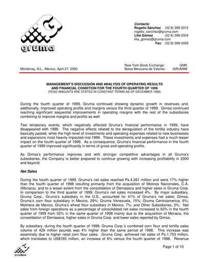 Vorschaubild Gruma (Maseca)
 Finanzmitteilung 1999