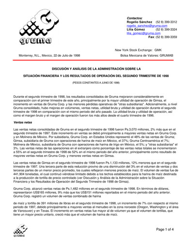 Vorschaubild Gruma (Maseca)
 Quartalsbericht 1998-q2