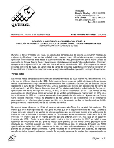 Vorschaubild Gruma (Maseca)
 Quartalsbericht 1998-q3