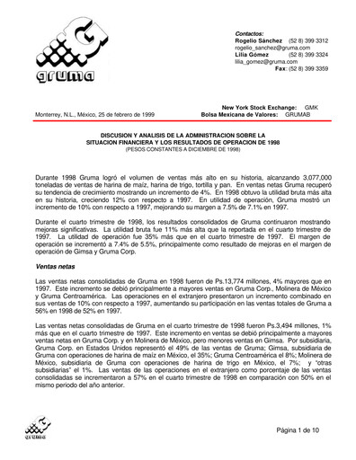 Vorschaubild Gruma (Maseca)
 Quartalsbericht 1998-q4