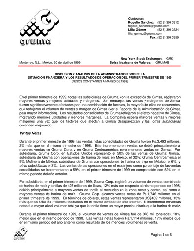 Vorschaubild Gruma (Maseca)
 Quartalsbericht 1999-q1