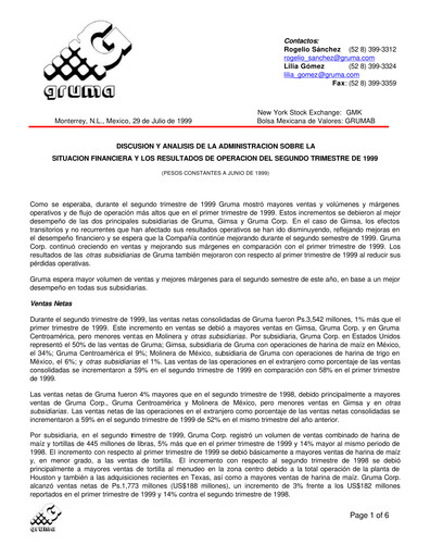 Vorschaubild Gruma (Maseca)
 Quartalsbericht 1999-q2
