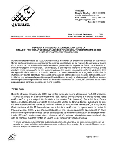 Vorschaubild Gruma (Maseca)
 Quartalsbericht 1999-q3