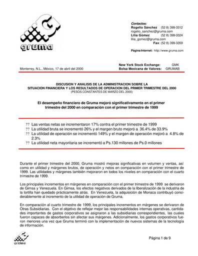 Vorschaubild Gruma (Maseca)
 Quartalsbericht 2000-q1