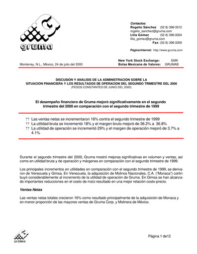 Vorschaubild Gruma (Maseca)
 Quartalsbericht 2000-q2