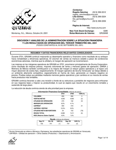 Vorschaubild Gruma (Maseca)
 Quartalsbericht 2001-q3