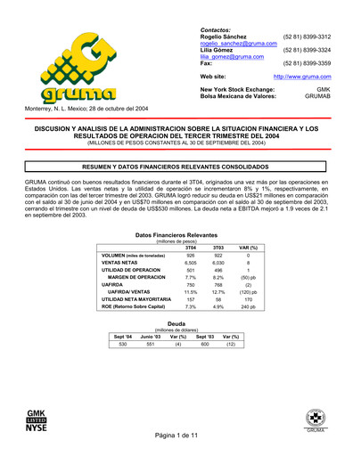 Vorschaubild Gruma (Maseca)
 Quartalsbericht 2004-q3