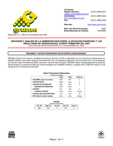 Vorschaubild Gruma (Maseca)
 Quartalsbericht 2004-q4