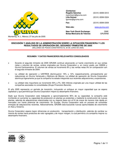 Vorschaubild Gruma (Maseca)
 Quartalsbericht 2005-q2