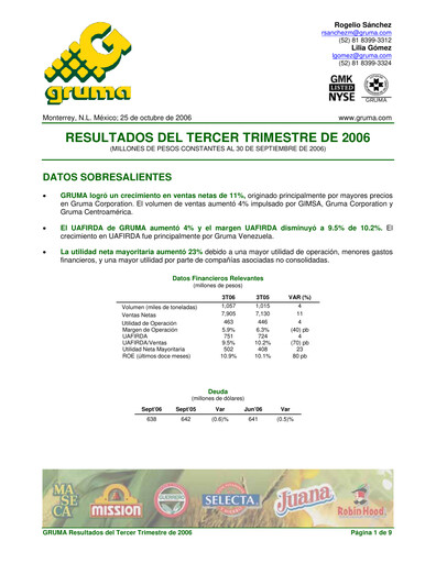 Vorschaubild Gruma (Maseca)
 Quartalsbericht 2006-q3