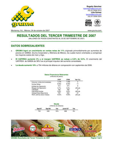 Vorschaubild Gruma (Maseca)
 Quartalsbericht 2007-q3