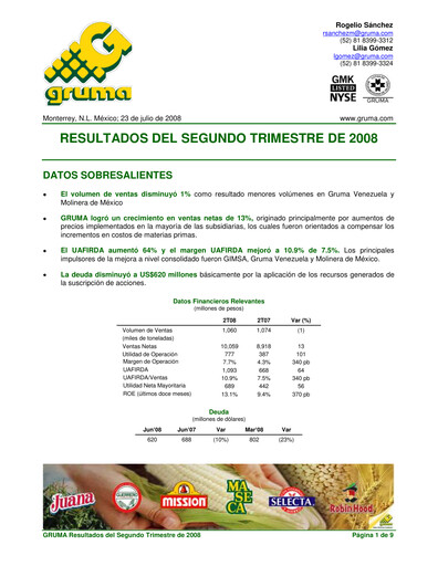 Vorschaubild Gruma (Maseca)
 Quartalsbericht 2008-q2