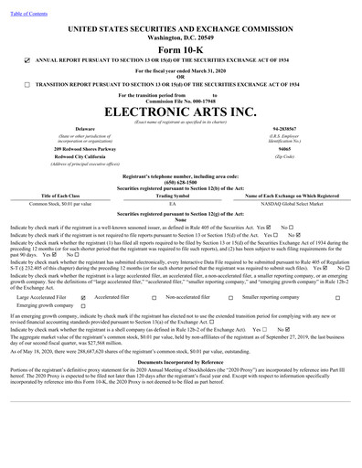 Thumbnail Electronic Arts Annual Report 2020