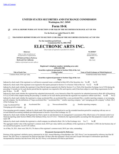 Thumbnail Electronic Arts Annual Report 2021