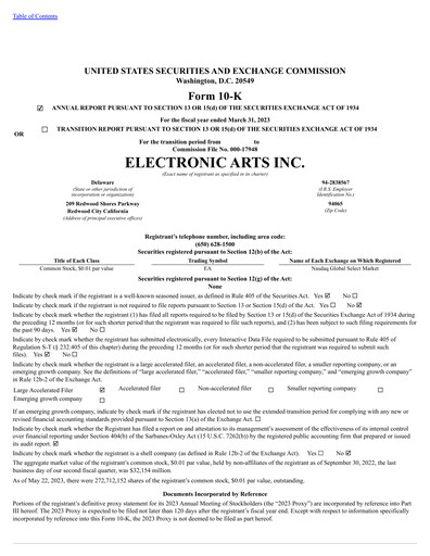 Thumbnail Electronic Arts Annual Report 2023