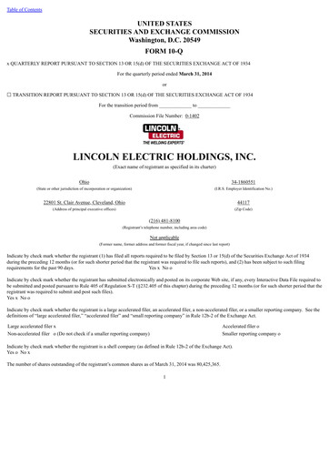 Thumbnail Lincoln Electric
 Quarterly Report 2014-q1