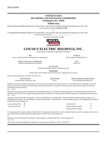 Thumbnail Lincoln Electric
 Quarterly Report 2022-q1