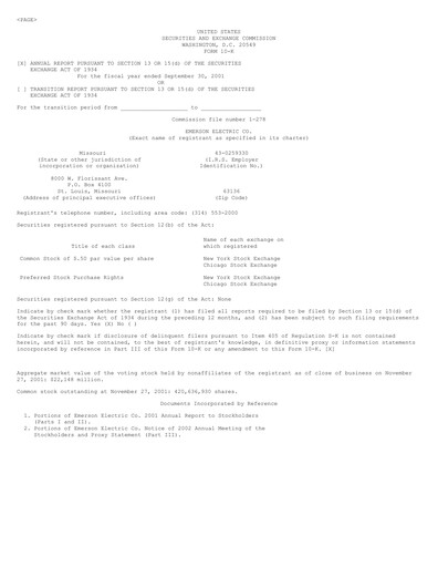 Thumbnail Emerson Annual Report 2001