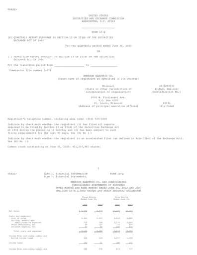Vorschaubild Emerson Quartalsbericht 2003-q3