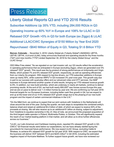 Thumbnail Liberty Global Quarterly Report 2016-q3