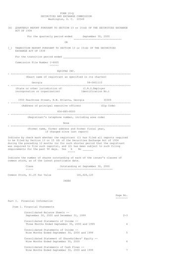 Thumbnail Equifax Quarterly Report 2000-q3