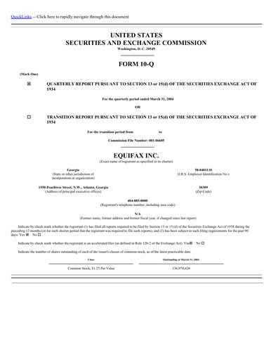 Thumbnail Equifax Quarterly Report 2004-q1