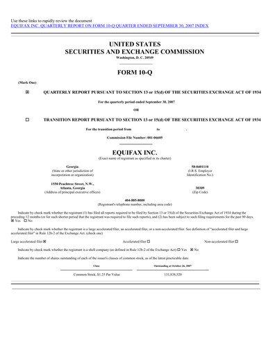 Thumbnail Equifax Quarterly Report 2007-q3