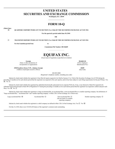 Thumbnail Equifax Quarterly Report 2010-q2