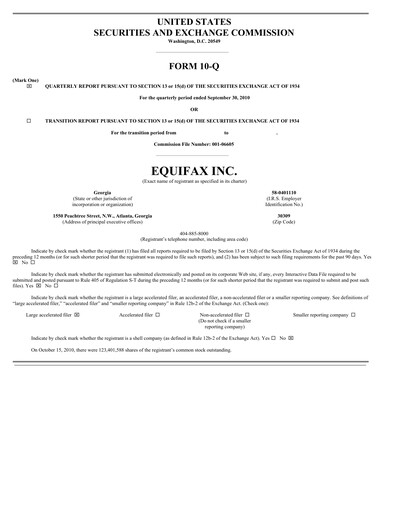 Thumbnail Equifax Quarterly Report 2010-q3