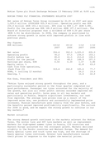 Thumbnail Nokian Tyres
 Financial Statement 2007