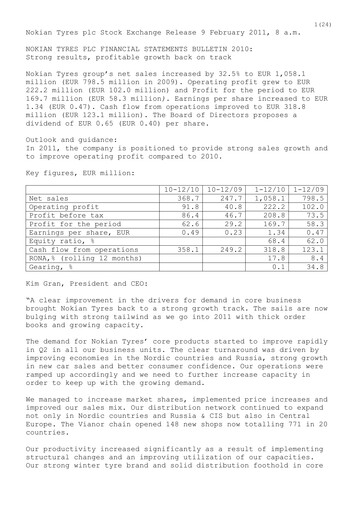 Thumbnail Nokian Tyres
 Financial Statement 2010