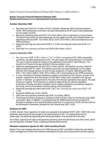 Thumbnail Nokian Tyres
 Financial Statement 2022